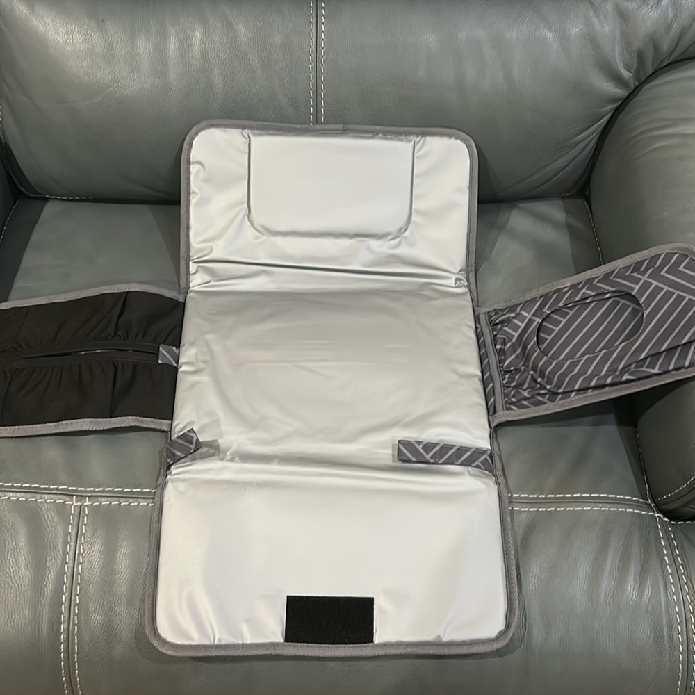 Gray Striped Foldable Changing Pad with Fox Logo - Picture 2 of 5